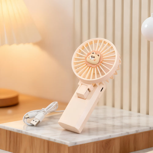 Dame bærbar håndvifte i søtt løve-design Skanto