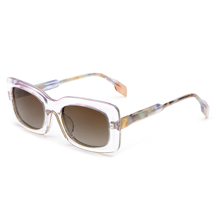 Dame moteriktig kvadratisk solbrille med unik ramme Skanto