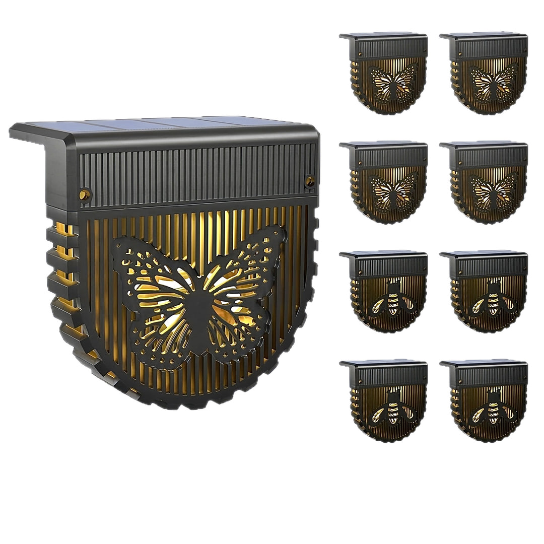 Decorative Solar-Powered Outdoor Wall Lights with Laser-Cut Insect and Flower Panels and Warm LED Ambiance Skanto
