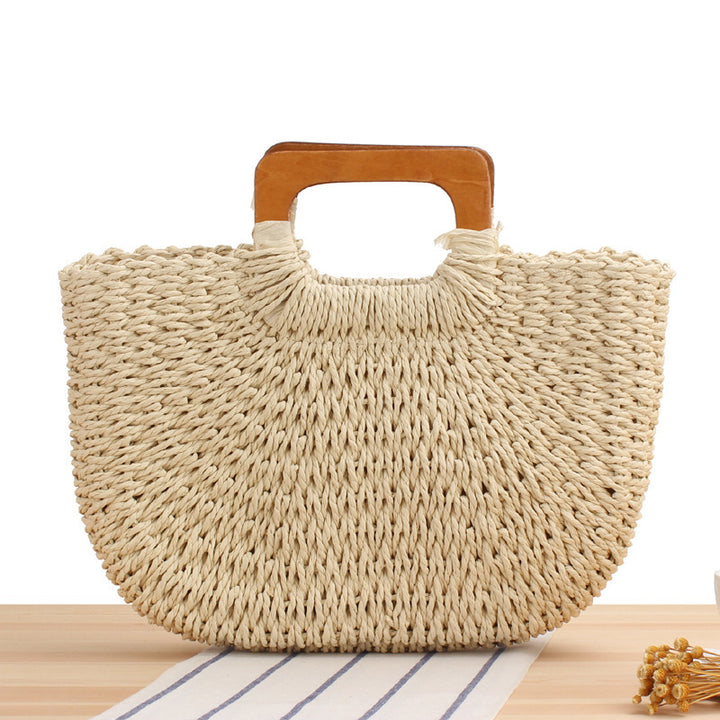 Handmade straw bag with wooden handle Skanto