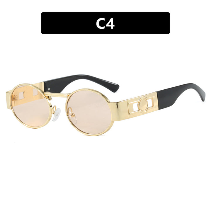 Dame rund solbrille med moderne metallramme og UV-beskyttelse Skanto