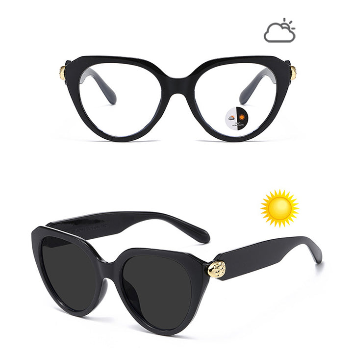 Dame Cat-Eye solbriller med gullige detaljer og beskyttende UV-filter Skanto