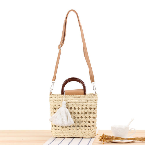 Designer Handbag with Stylish Wooden Handle and Practical Detachable Shoulder Strap Skanto
