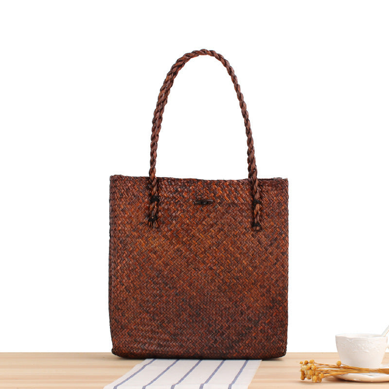 Hand-knotted tote bag in natural weave Skanto