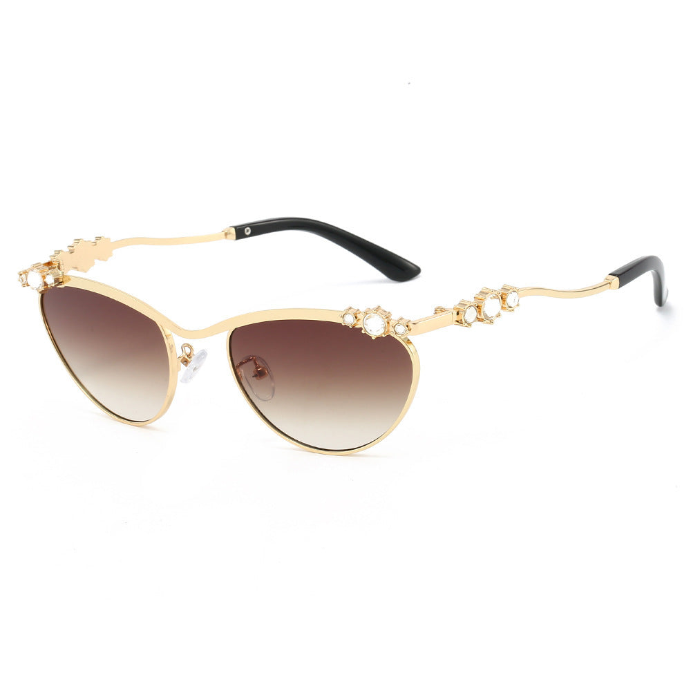 Dame Cat-Eye Solbriller med glitrende steindekor Skanto