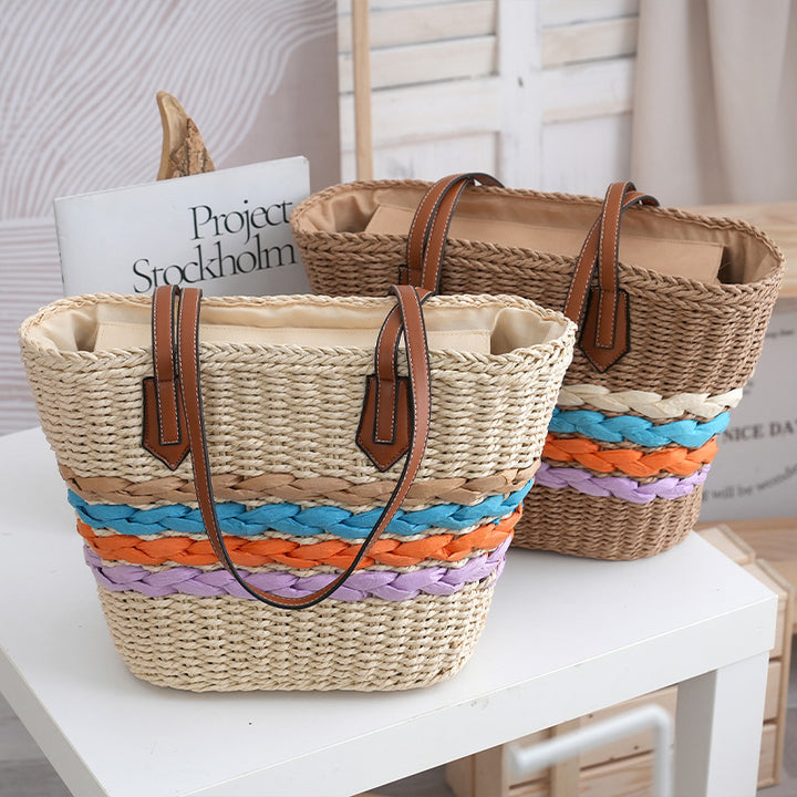 Elegant Basthåndveske med Fargede Smykkestriper Skanto