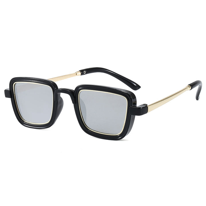 Dame firkantet solbrille med gjennomsiktig ramme og gyldne detaljer Skanto