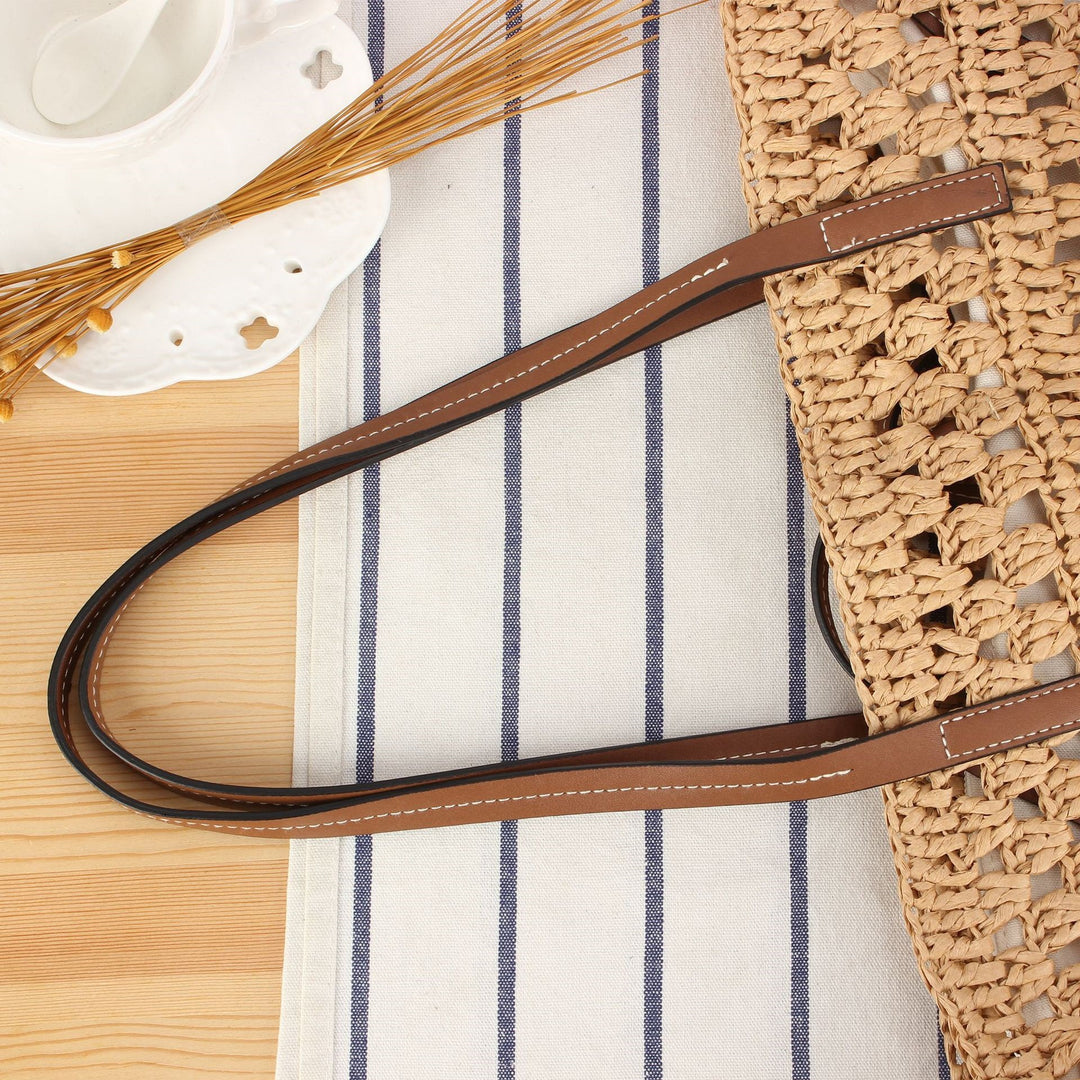 Hand-knotted natural material tote bag with sturdy leather handles Skanto