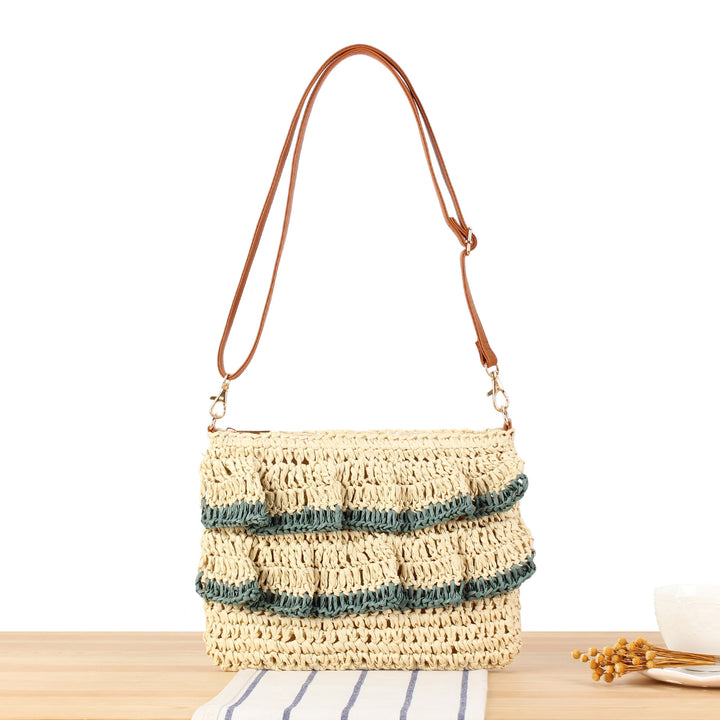Ruffle design handbag made of braided raffia Skanto
