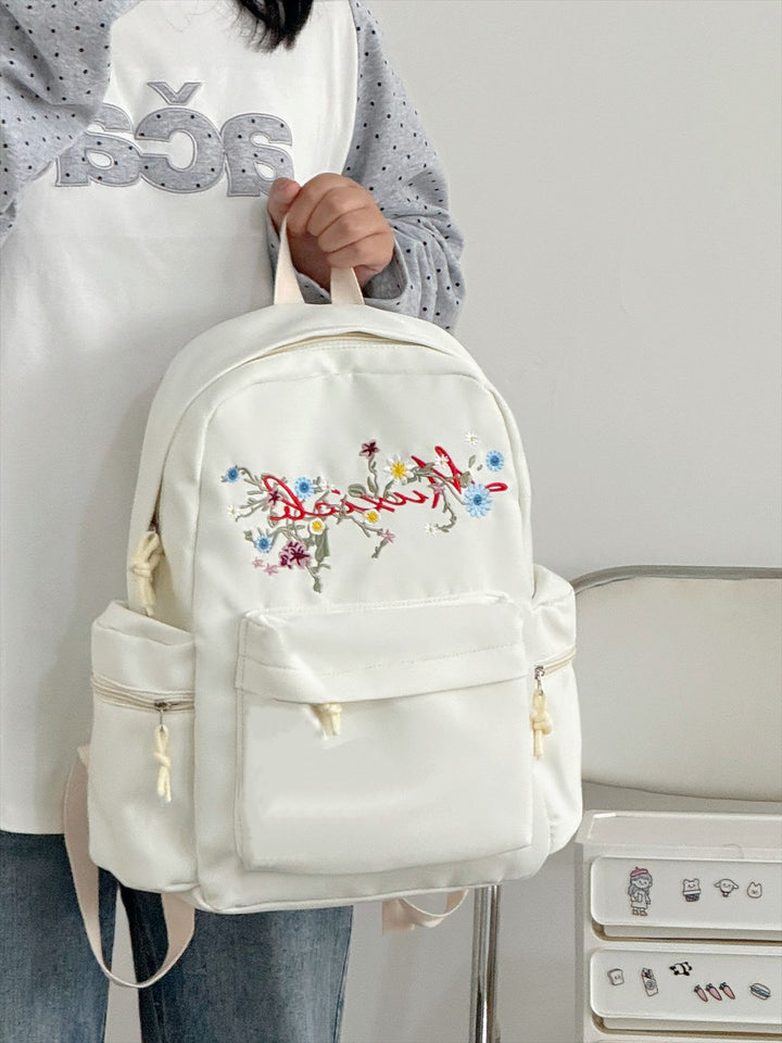 Blomsterbrodert Skole Ryggsekk