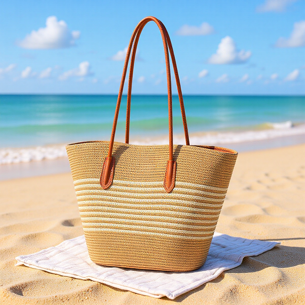Raffinert strandveske med matchende solhatt Skanto