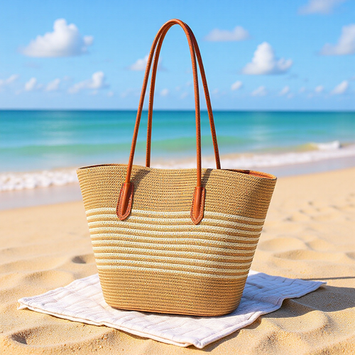Raffinert strandveske med matchende solhatt Skanto