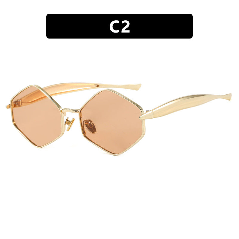 Dame hexagonal solbrille med elegant metallramme og UV-beskyttelse Skanto