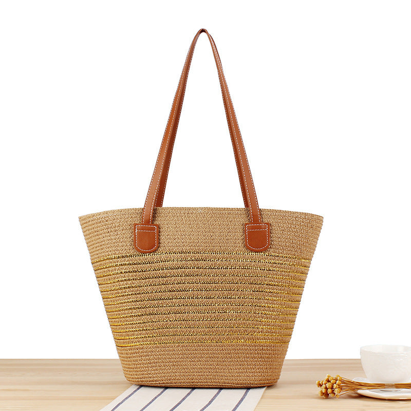 Straw Bag in Modern Stripe Design Skanto