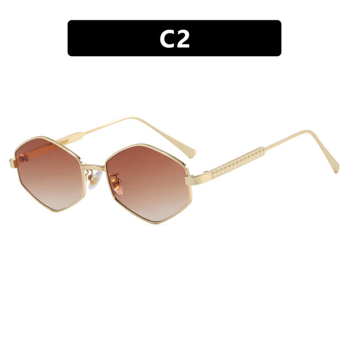 Dame hexagonal solbrille med elegante metallaksenter og UV-beskyttelse Skanto