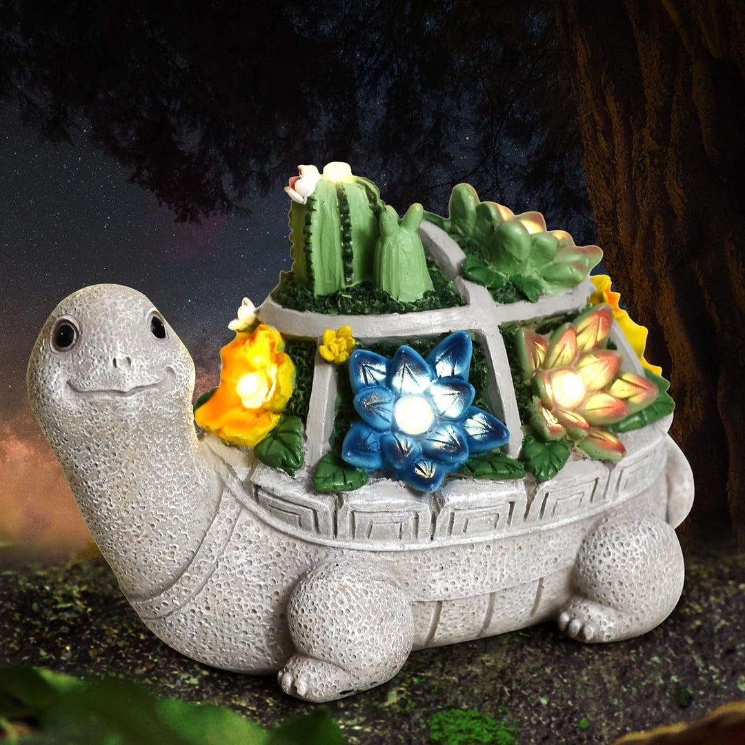Solar Powered Succulent Turtle Planter Night Light Ornament Skanto