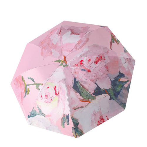 Kvinne elegant sammenleggbart paraply med blomstermotiver Skanto