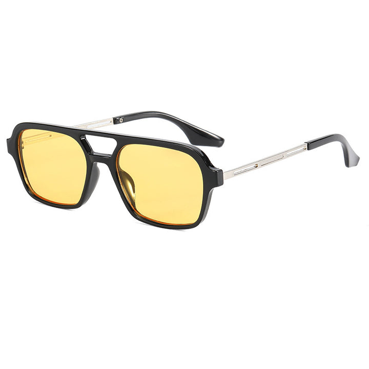 Dame designer solbriller med elegant transparent ramme og gule glass Skanto
