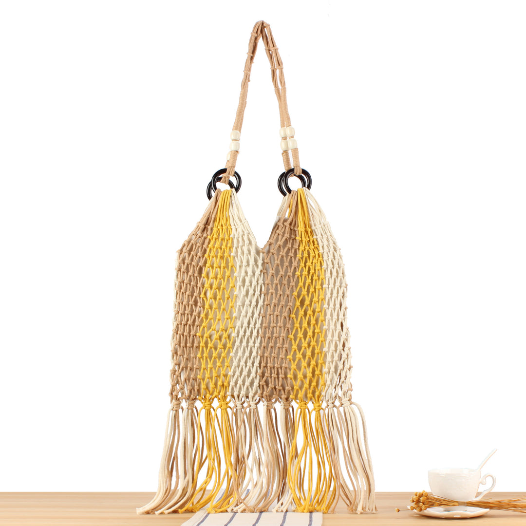 Mesh tote bag with fringe accent Skanto