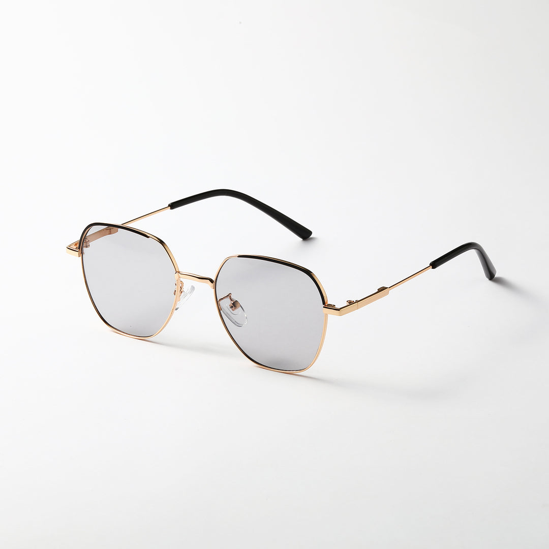 Dame moteriktig solbrille med smal metallramme og blå linser Skanto