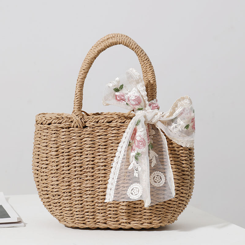 Elegant Bastveske med Blomster Sløyfedetalj Skanto