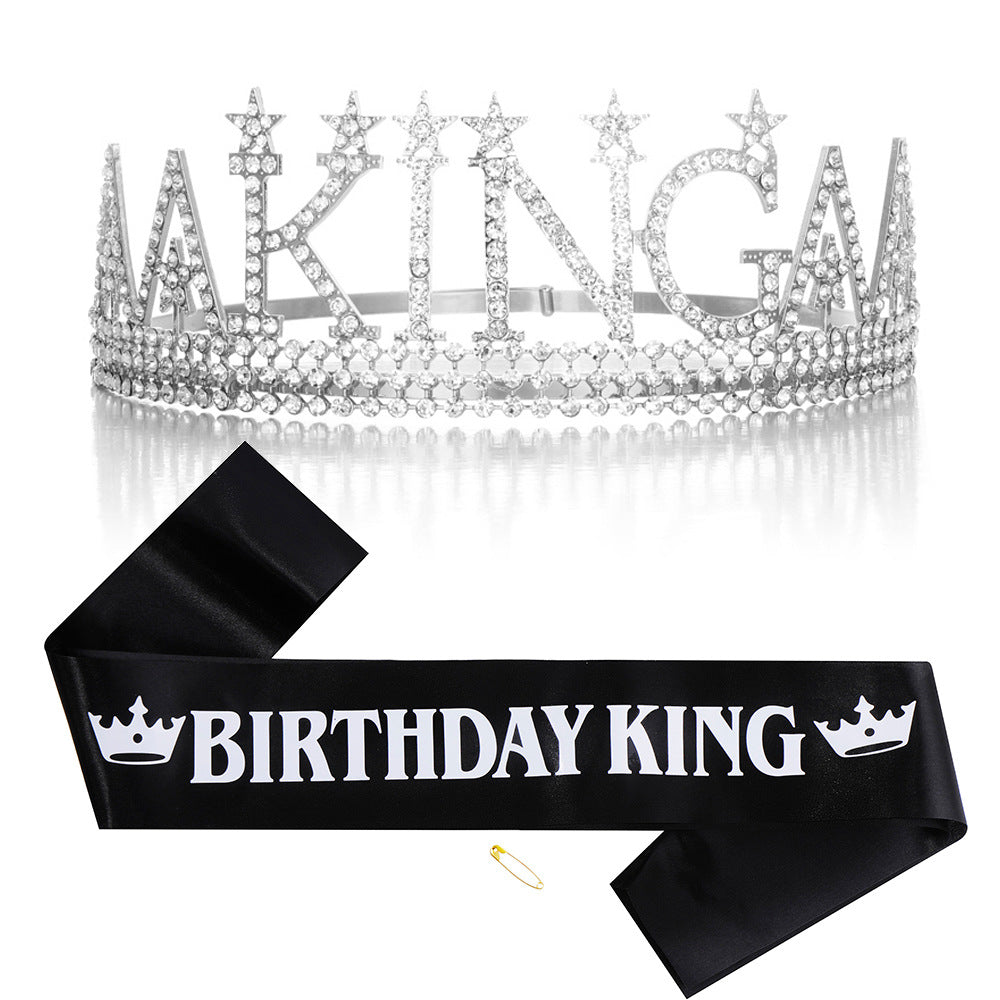 Damer Glitrende bursdagskrone med et kongelig "Birthday King"-sash-sett Skanto
