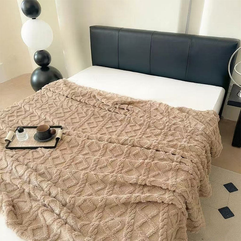 Damer Plysj Sengeteppe med strukturert design Skanto
