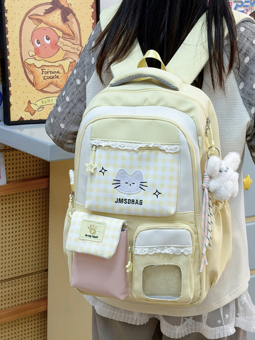 Anime-inspirert katte-tema skole ryggsekk