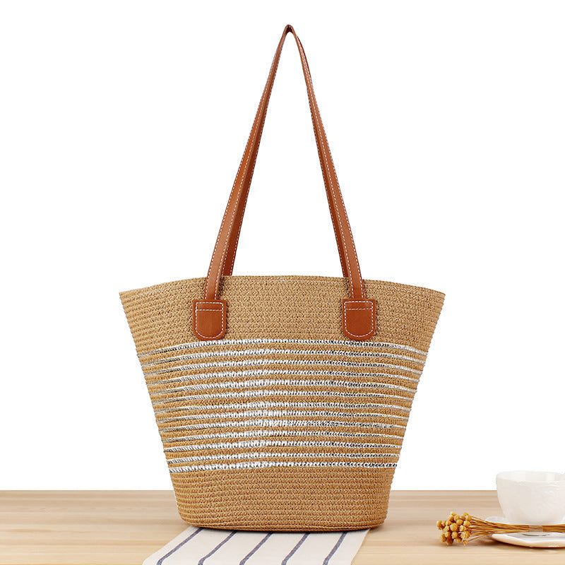 Straw Bag in Modern Stripe Design Skanto