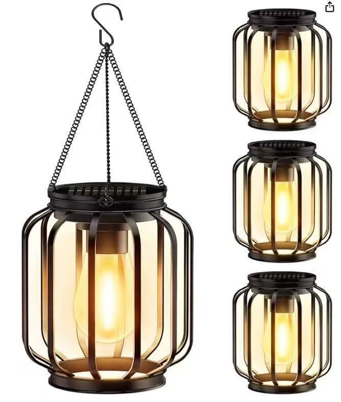 Solcelle Hengende Utelamper Med Vintage-stil LED Trådpære Og Metallbur Vanntett Oppheng Skanto