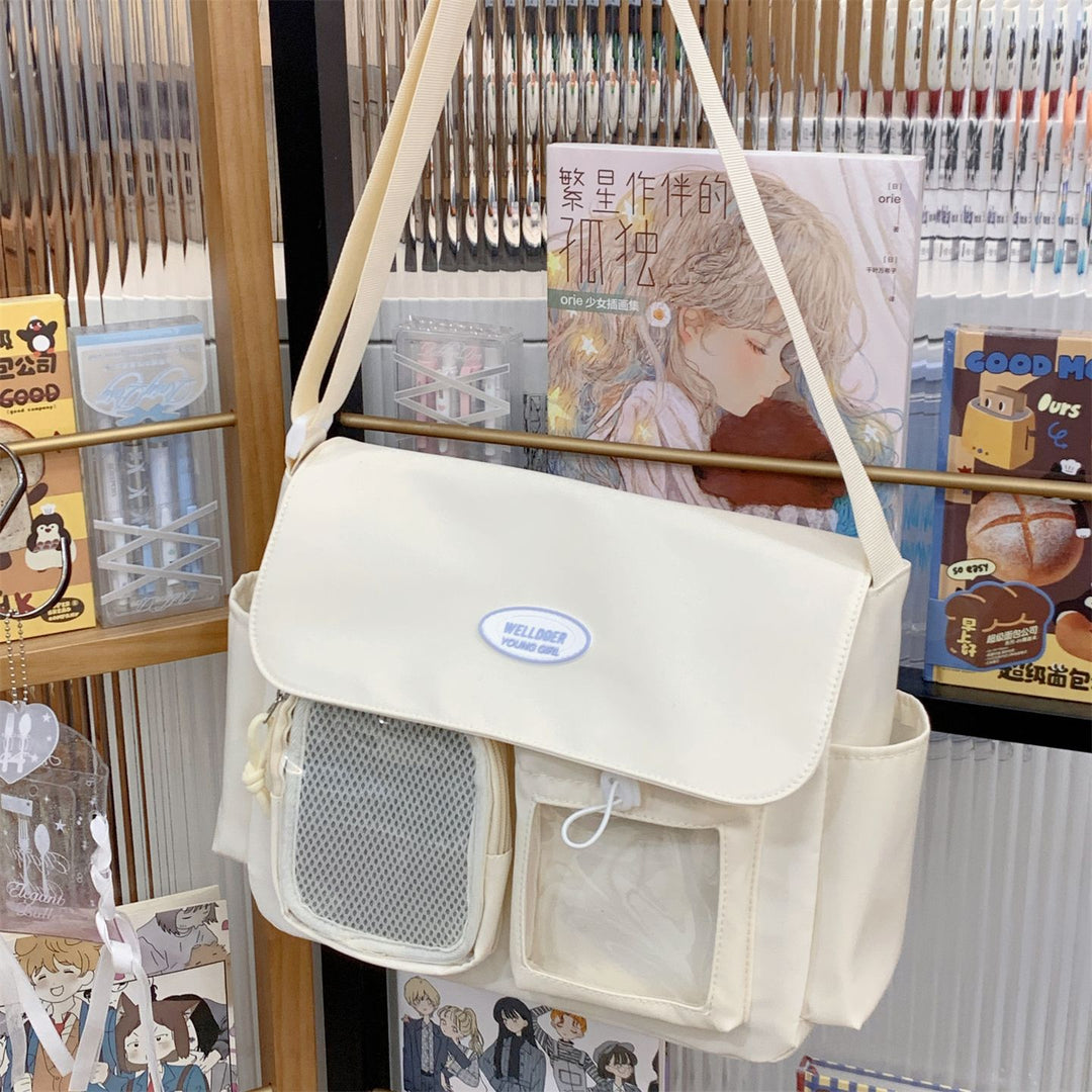 Multi-lommer messenger bag skole ryggsekk