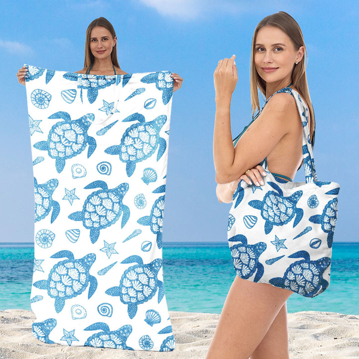 Multifunksjonelt strandhåndkle med integrert bærebag Skanto