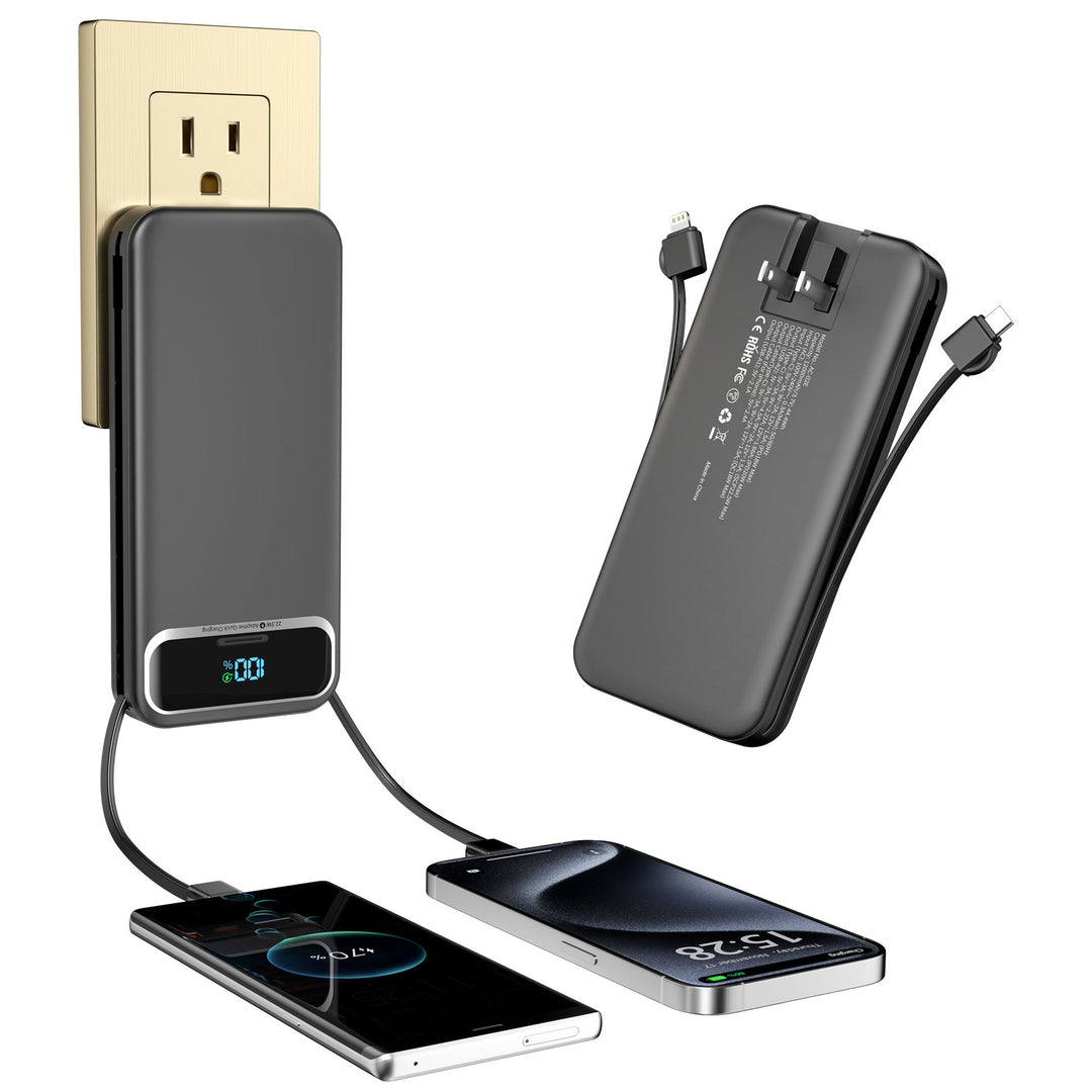 Powerbank med innebygd batterilader og LCD-skjerm Skanto