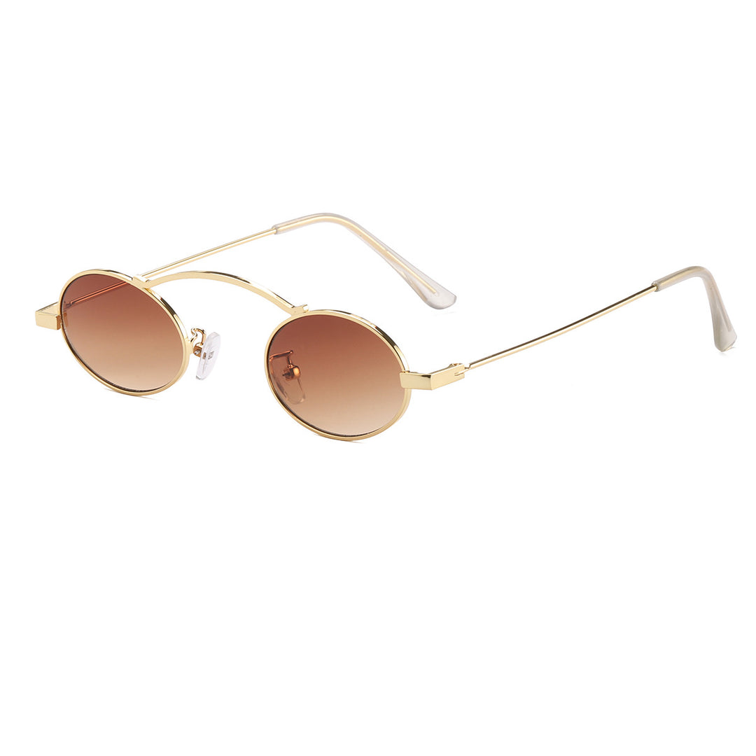 Dame moteriktig solbrille med unike sirkulære rammer og karakteristiske linser Skanto