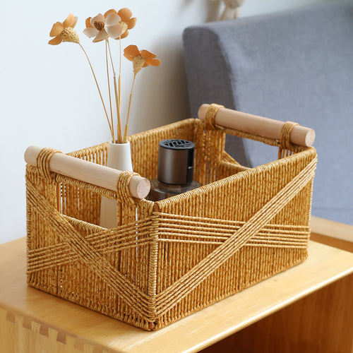 Unisex funksjonell oppbevaringskurv med ergonomiske trehåndtak Skanto