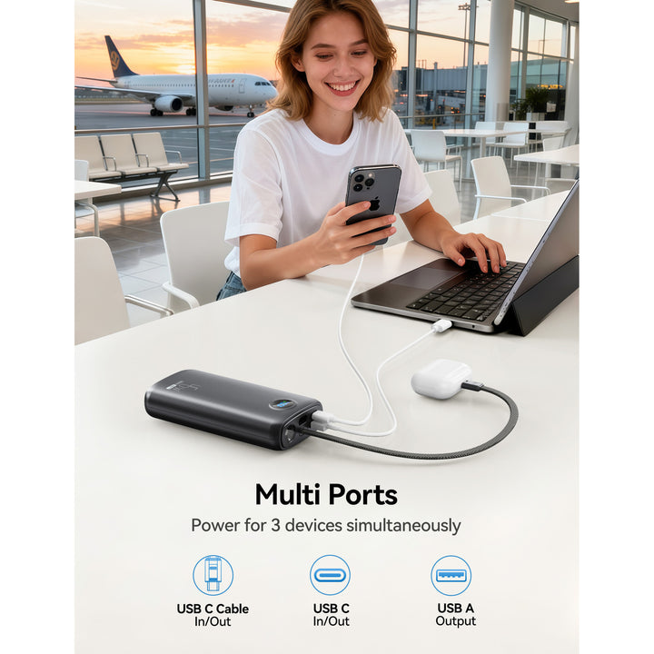 Hochytelses Powerbank med digital ladeindikator og 45W hurtiglading Skanto