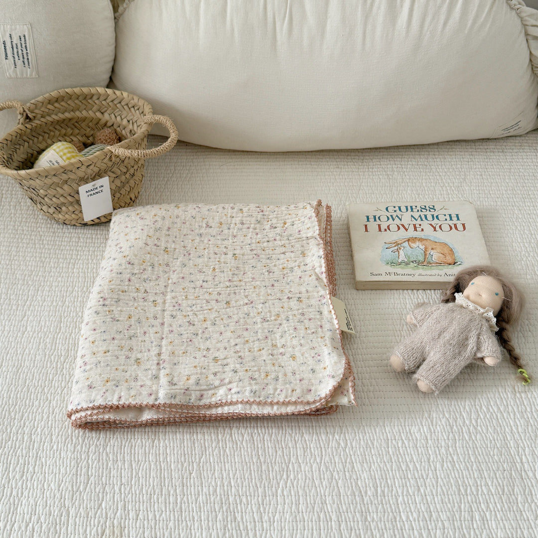 Unisex Cozy Muslin Teppet med Delikat Blomster Mønster Skanto