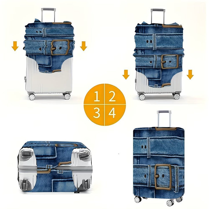 Unisex nan stilige koffertrekk med denimbelte-motiv, elastisk beskyttelsesdeksel for rullekoffer Skanto
