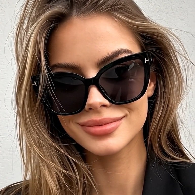 Dame Cat-Eye Solbriller med moteriktig strukturramme Skanto