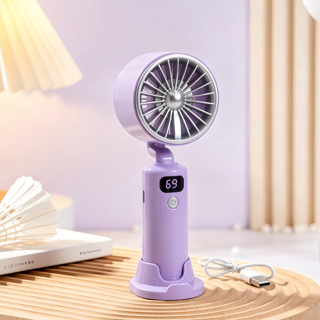 Elektrisk håndvifte med digital hastighetsvisning og fleksibel vippevinkel Skanto