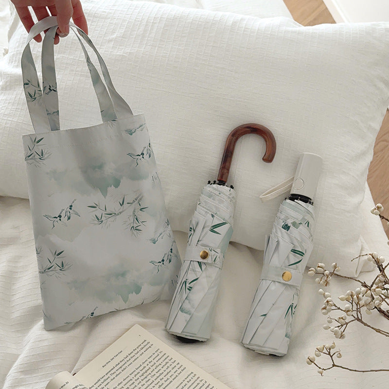 Dame shoppingbag med integrert sammenleggbart paraply Skanto