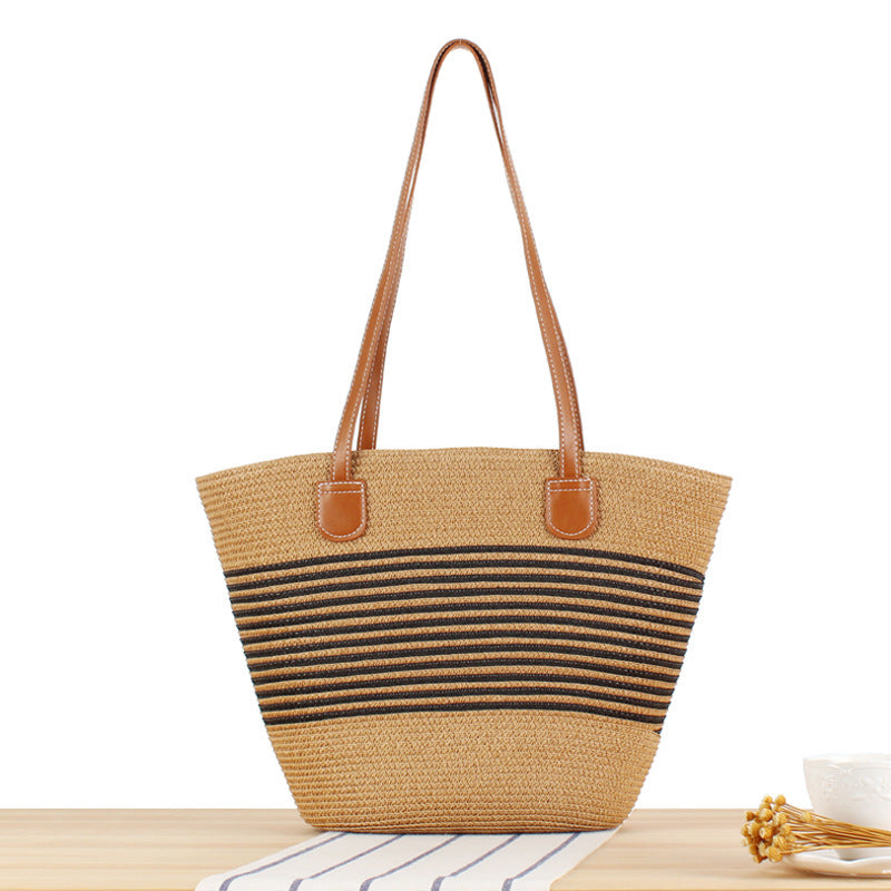 Elegant Straw Bag with Attractive Leather Handles Skanto