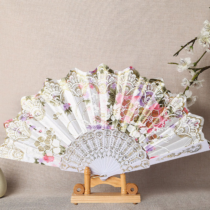 Dame Elegant Håndvifte med utførlige blomsterdesign Skanto