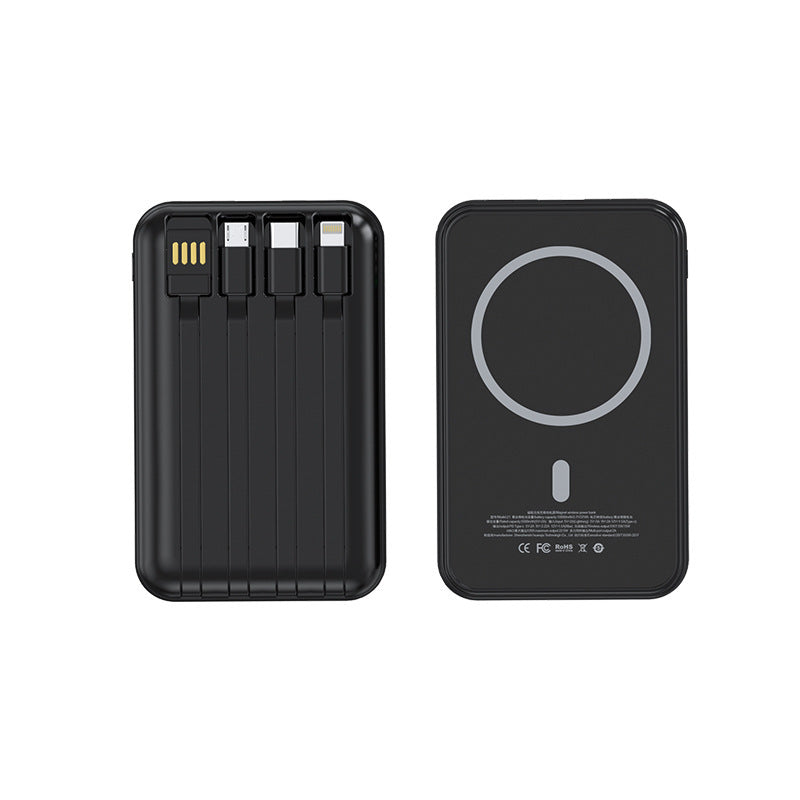 Bærbar powerbank med innebygde ladekabler Skanto