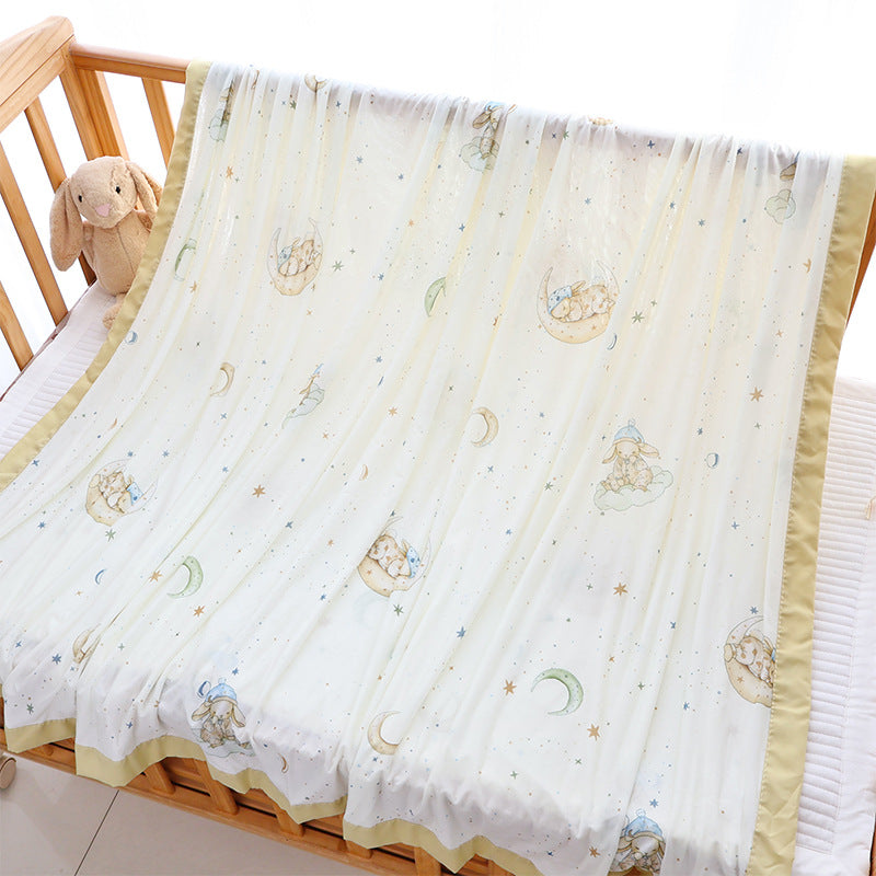 Unisex nan koselig babysengteppe laget av bomullsmuslin med pustende fyll og satinert kant Skanto
