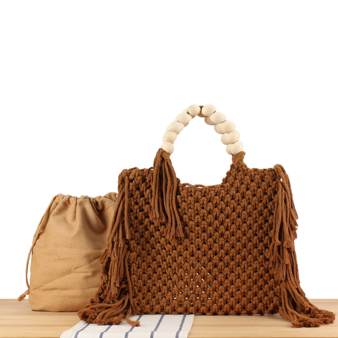 Hand-knotted Tote Bag with Decorative Fringes Skanto