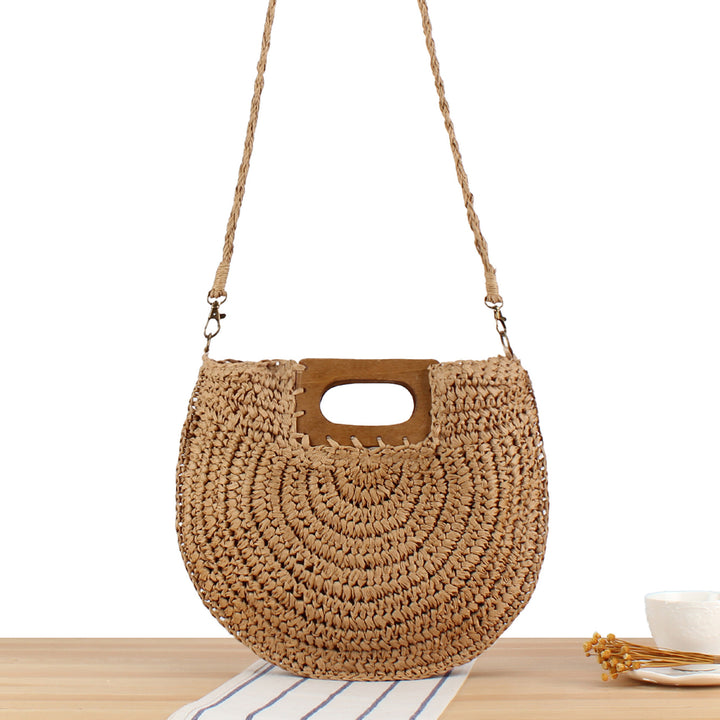 Handbag made of high-quality plant fiber weave with wooden handle Skanto