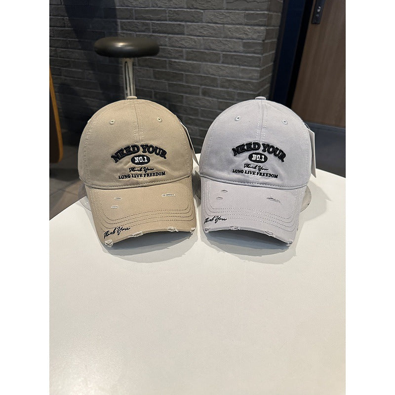 Herre Distressed Cotton Brodert Baseball Cap Skanto