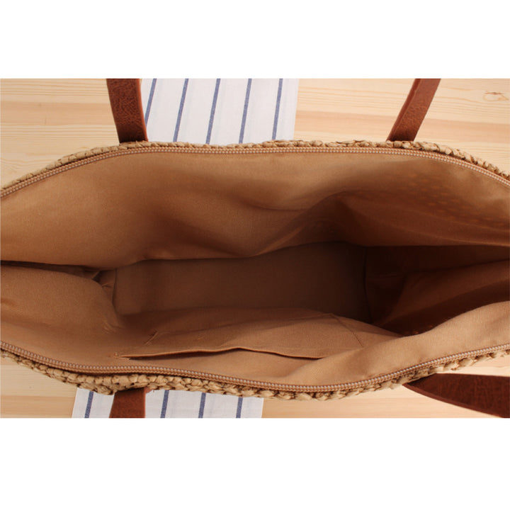 Elegant Raffia Tote Bag with Leather Handles Skanto