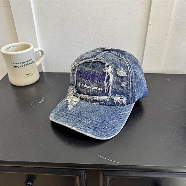 Men's Distressed Denim Grafisk Caps Skanto
